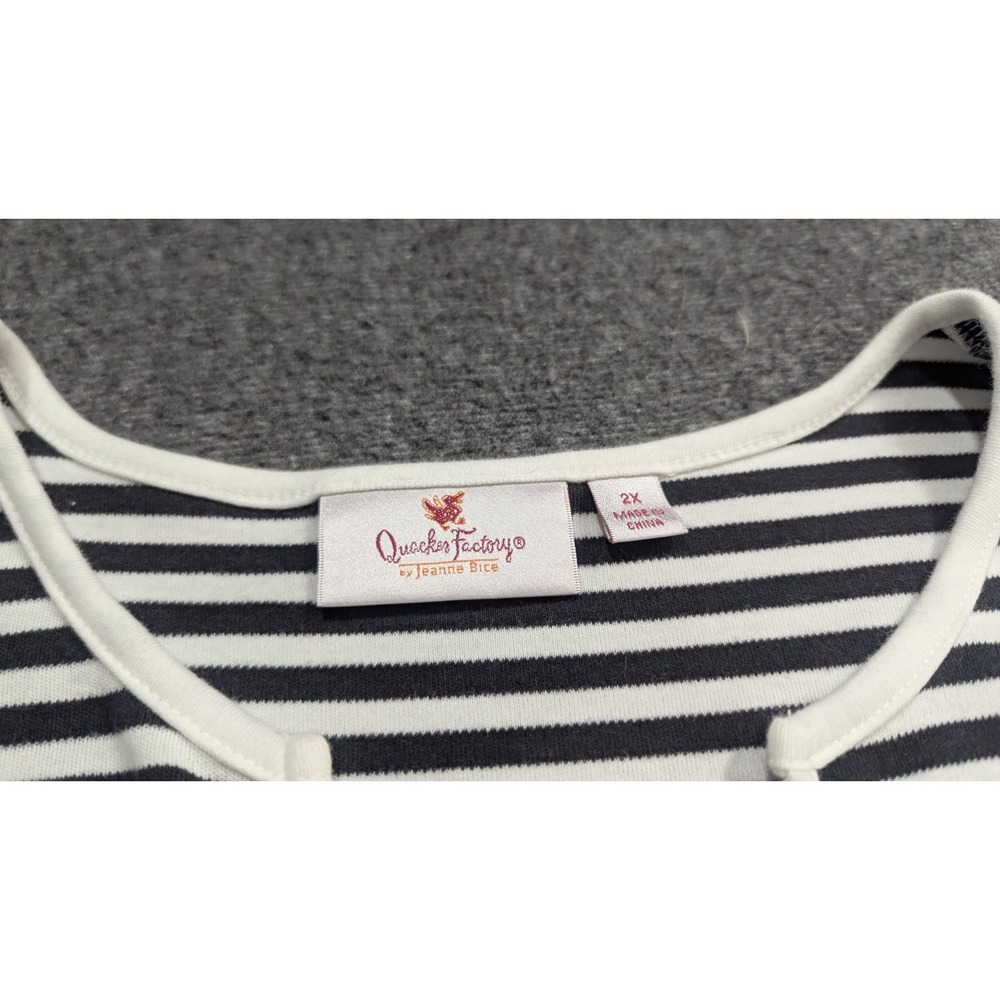Quaker Factory Shirt Womens 2X Black White Stripe Coastal Granny Cottagecore - Picture 3 of 16